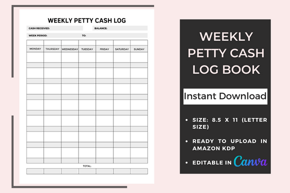 Streamline Finances: Weekly Petty Cash Log Book for KDP
